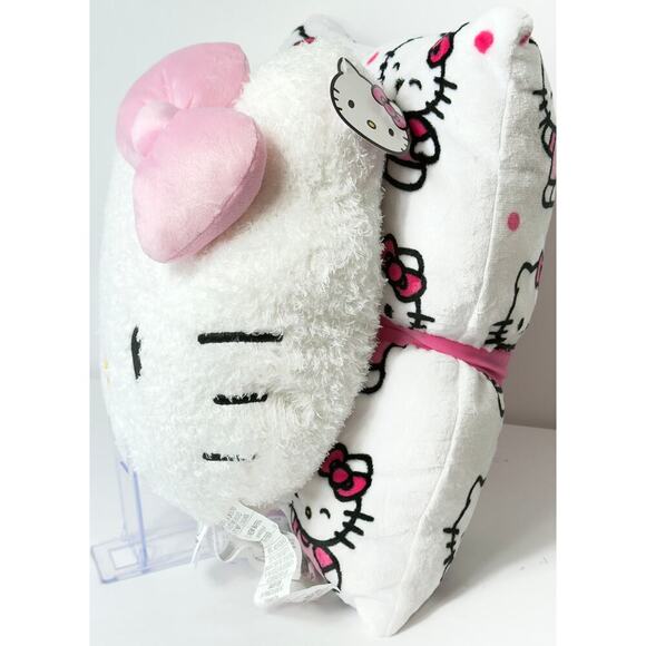 HELLO KITTY Pillow 2 Pack PILLOWS White Soft Plush Pink Bow + White Square 18x18 - Picture 4 of 5